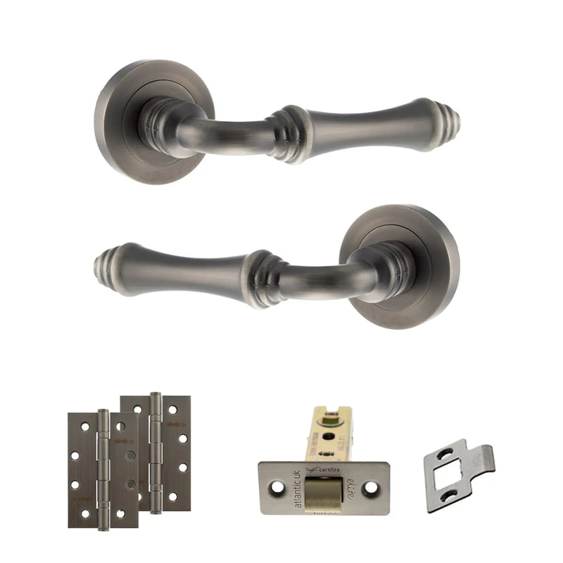 Atlantic Old English Durham Door Handle Pack (Latch Set - 2.5" CE Latch, 4" Slim Knuckle Hinges x2)