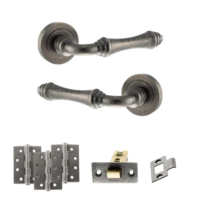 Atlantic Old English Durham Door Handle Pack (Latch Set - 2.5" CE Latch, 4" Fire Rated Hinges x3)