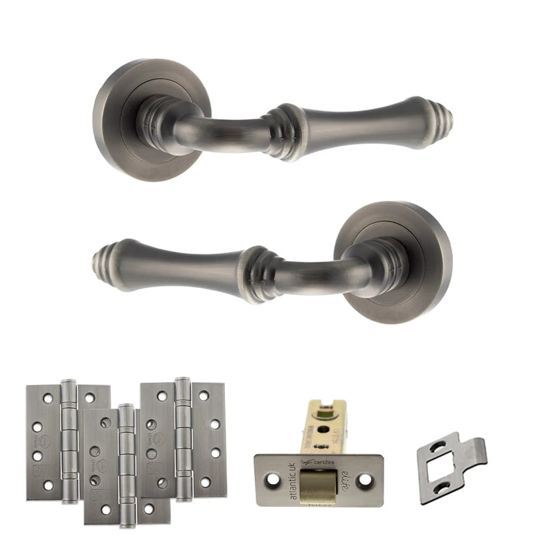 Atlantic Old English Durham Door Handle Pack (Latch Set - 2.5" CE Latch, 4" Fire Rated Hinges x3)