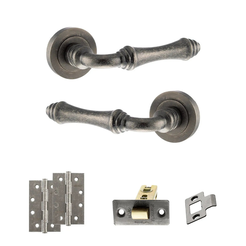 Atlantic Old English Durham Door Handle Pack (Latch Set - 3" CE Latch, 4" Slim Knuckle Hinges x2)