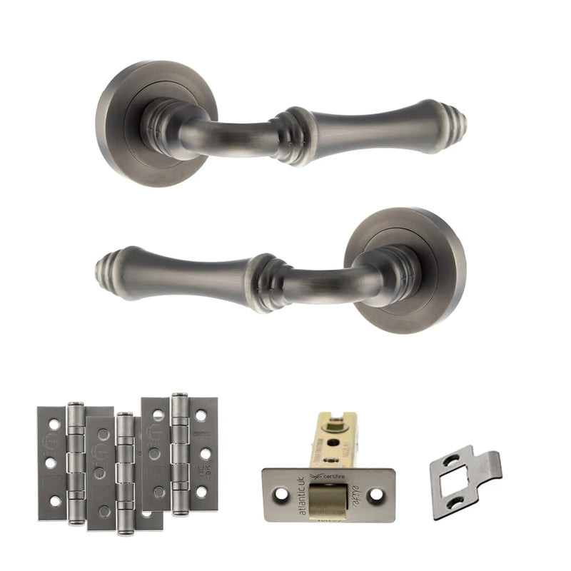 Atlantic Old English Durham Door Handle Pack (Latch Set - 3" CE Latch, 3" Fire Rated Hinges x3)