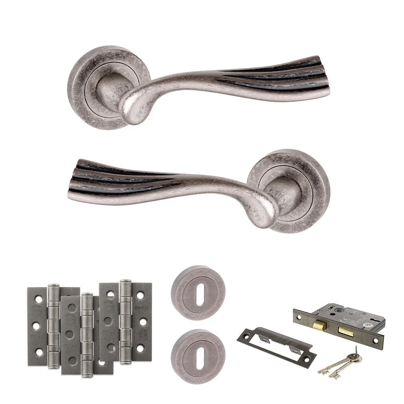 Atlantic Old English Richmond Door Handle Pack (3 Lever Lock Set - 3" CE Sashlock, 3" Fire Rated Hinges x3)