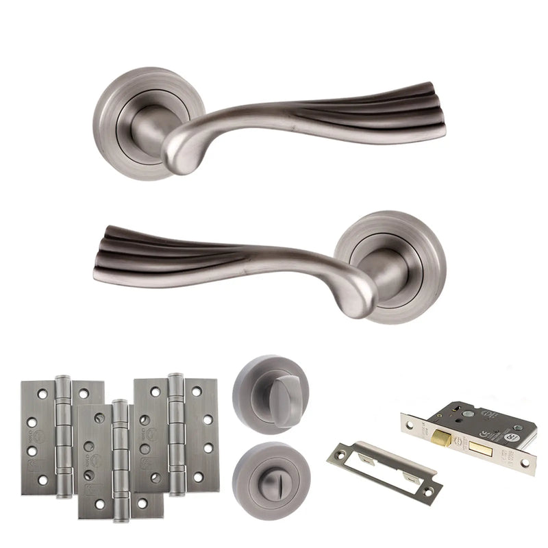 Atlantic Old English Richmond Door Handle Pack (Bathroom Set - 3" CE Bathroom Lock, 4" Fire Rated Hinges x3)