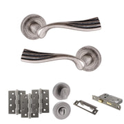 Atlantic Old English Richmond Door Handle Pack (Bathroom Set - 2.5" CE Bathroom Lock, 4" Fire Rated Hinges x3)