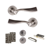 Atlantic Old English Richmond Door Handle Pack (Bathroom Set - 3" CE Bathroom Lock, 4" Slim Knuckle Hinges x2)