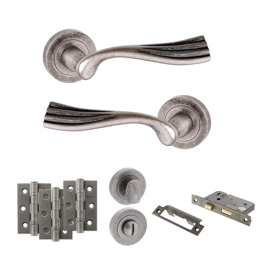 Atlantic Old English Richmond Door Handle Pack (Bathroom Set - 3" CE Bathroom Lock, 3" Fire Rated Hinges x3)