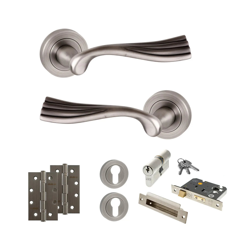 Atlantic Old English Richmond Door Handle Pack (Euro Lock Set - 2.5" CE Sashlock, 4" Slim Knuckle Hinges x2)