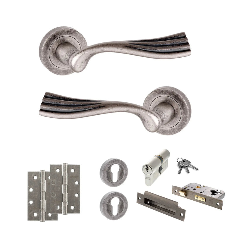 Atlantic Old English Richmond Door Handle Pack (Euro Lock Set - 3" CE Sashlock, 4" Slim Knuckle Hinges x2)