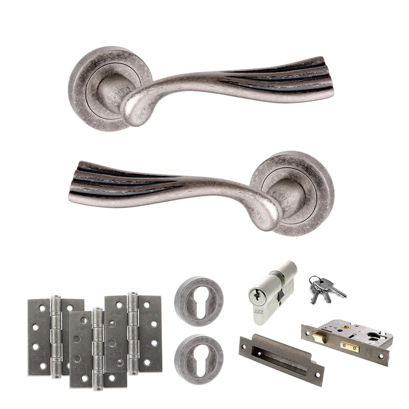 Atlantic Old English Richmond Door Handle Pack (Euro Lock Set - 2.5" CE Sashlock, 4" Fire Rated Hinges x3)