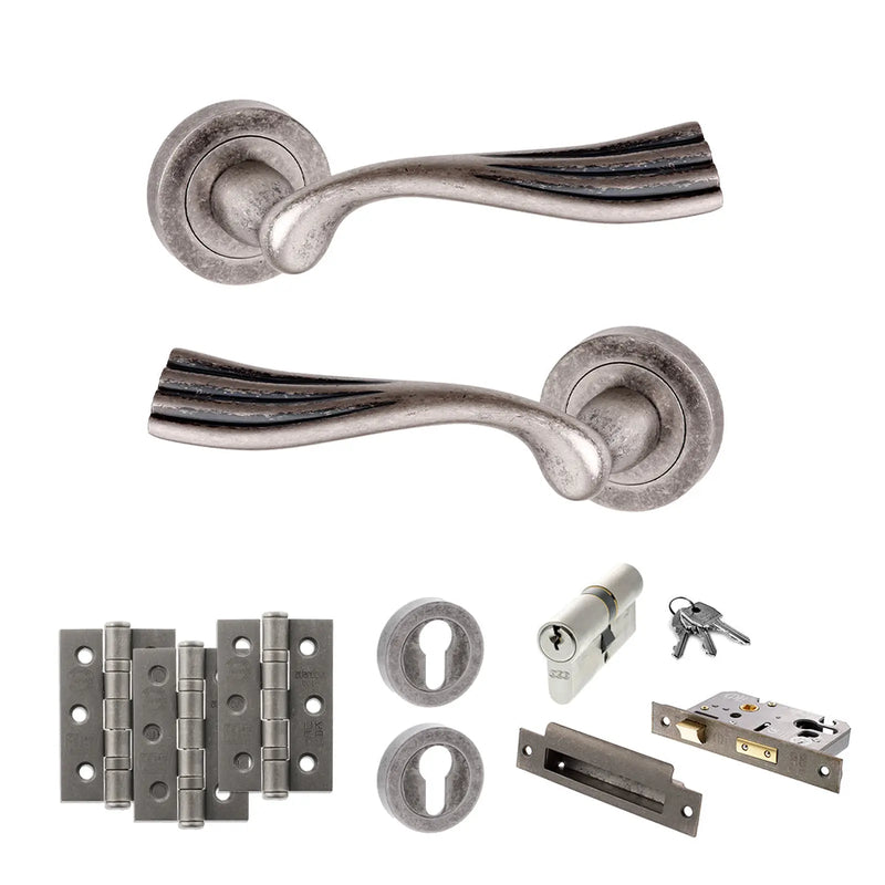 Atlantic Old English Richmond Door Handle Pack (Euro Lock Set - 2.5" CE Sashlock, 3" Fire Rated Hinges x3)