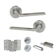 Atlantic Eco Surf Door Handle Pack (Bathroom Set - 2.5" CE Bathroom Lock, 3" Fire Rated Hinges x3)