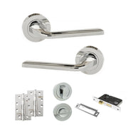 Atlantic Eco Surf Door Handle Pack (Bathroom Set - 2.5" CE Bathroom Lock, 4" Slim Knuckle Hinges x2)
