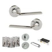 Atlantic Eco Surf Door Handle Pack (Bathroom Set - 2.5" CE Bathroom Lock, 4" Fire Rated Hinges x3)