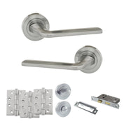 Atlantic Eco Surf Door Handle Pack (Bathroom Set - 2.5" CE Bathroom Lock, 4" Fire Rated Hinges x3)