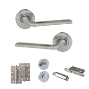 Atlantic Eco Surf Door Handle Pack (Bathroom Set - 3" CE Bathroom Lock, 4" Slim Knuckle Hinges x2)