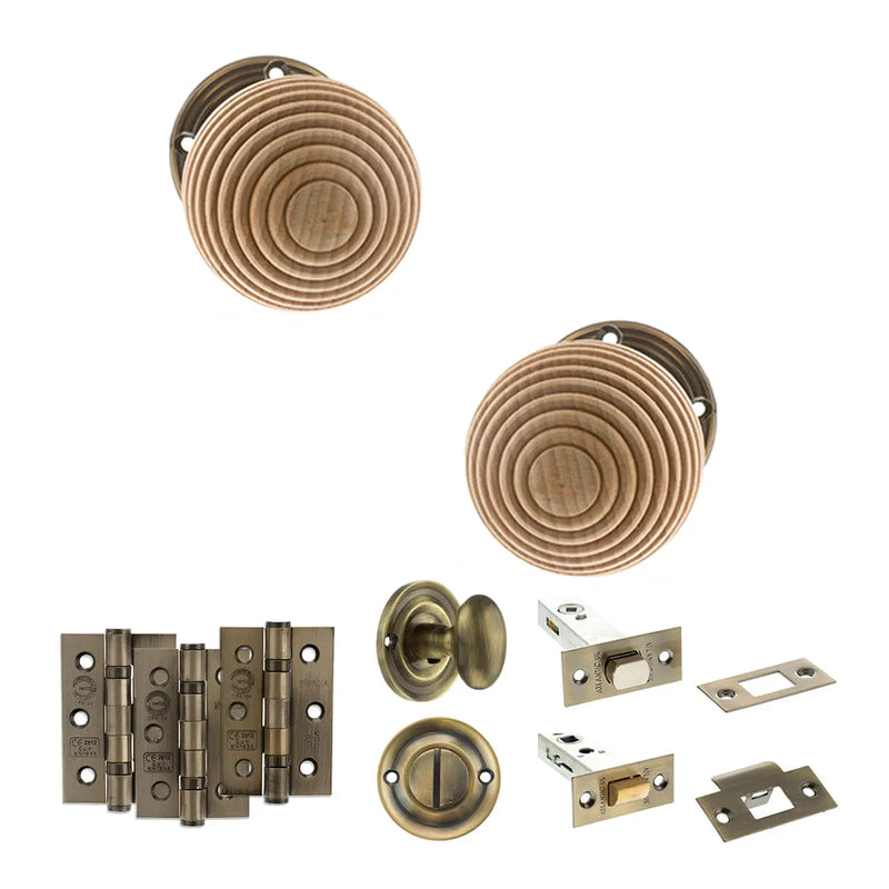Atlantic Old English Bridlington Door Knob Pack (Bathroom Set - 3" Deadbolt, 3" Fire Rated Hinges x3)