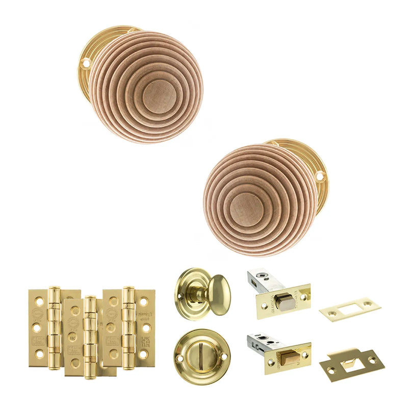 Atlantic Old English Bridlington Door Knob Pack (Bathroom Set - 3" Deadbolt, 3" Fire Rated Hinges x3)