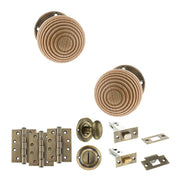 Atlantic Old English Bridlington Door Knob Pack (Bathroom Set - 3" Deadbolt, 4" Fire Rated Hinges x3)