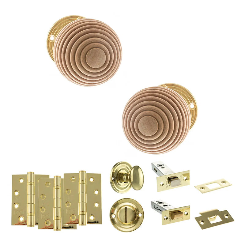 Atlantic Old English Bridlington Door Knob Pack (Bathroom Set - 3" Deadbolt, 4" Fire Rated Hinges x3)