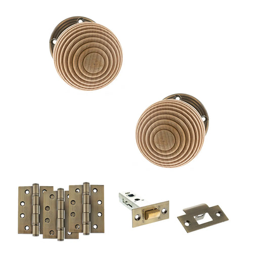 Atlantic Old English Bridlington Door Knob Pack (Latch Set - 3" HD Latch, 4" Fire Rated Hinges x3)