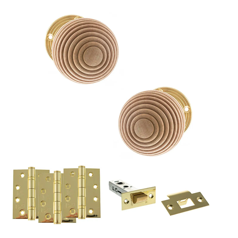 Atlantic Old English Bridlington Door Knob Pack (Latch Set - 3" HD Latch, 4" Fire Rated Hinges x3)