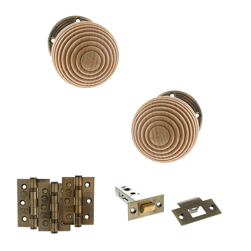 Atlantic Old English Bridlington Door Knob Pack (Latch Set - 3" HD Latch, 3" Fire Rated Hinges x3)