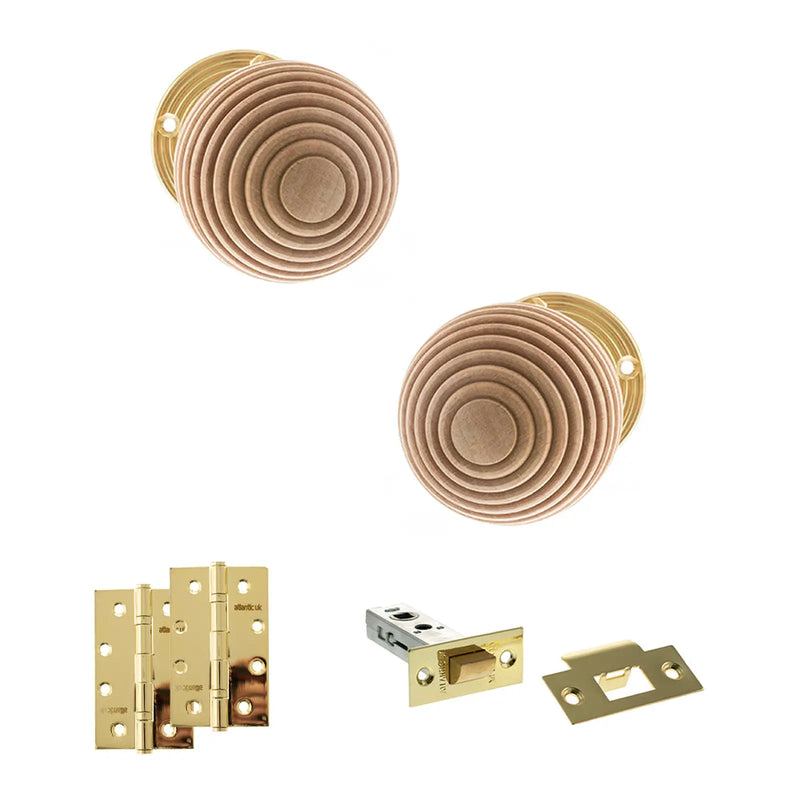 Atlantic Old English Bridlington Door Knob Pack (Latch Set - 4" HD Latch, 4" Slim Knuckle Hinges x2)