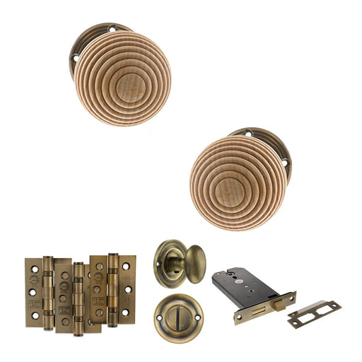 Atlantic Old English Bridlington Door Knob Pack (Lock Set - Horizontal Bathlock, 3" Fire Rated Hinges x3)