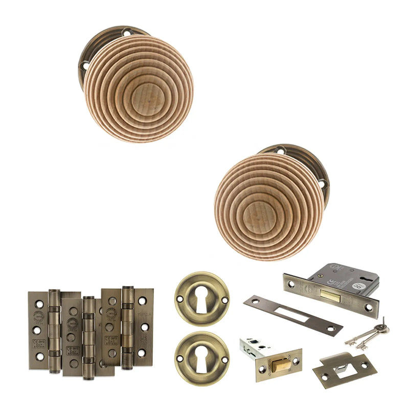 Atlantic Old English Bridlington Door Knob Pack (Lock Set - 3" Latch & Deadlock, 3" Fire Rated Hinges x3)