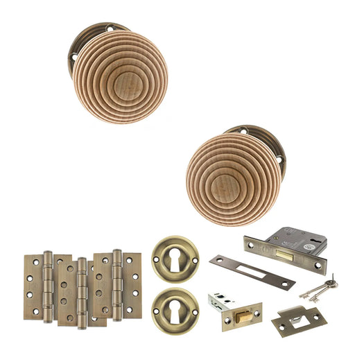 Atlantic Old English Bridlington Door Knob Pack (Lock Set - 3" Latch & Deadlock, 4" Fire Rated Hinges x3)