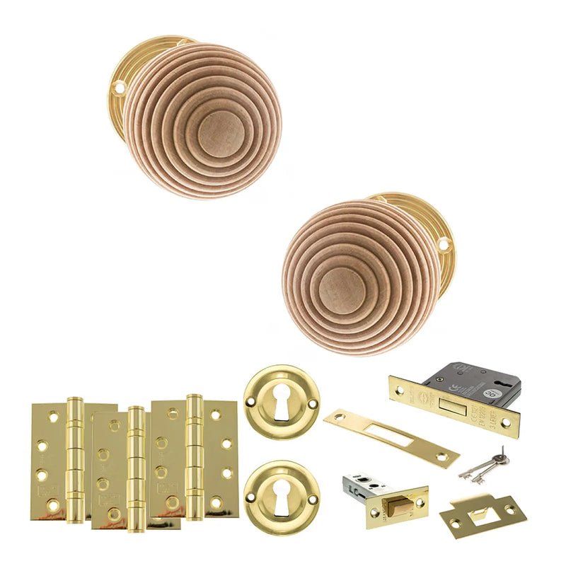 Atlantic Old English Bridlington Door Knob Pack (Lock Set - 3" Latch & Deadlock, 4" Fire Rated Hinges x3)