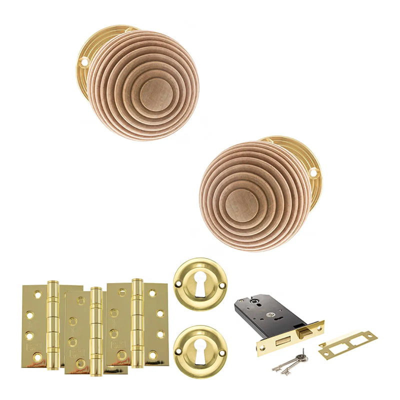 Atlantic Old English Bridlington Door Knob Pack (Lock Set - Horizontal Sashlock, 4" Fire Rated Hinges x3)