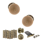 Atlantic Old English Bridlington Door Knob Pack (Lock Set - Horizontal Bathlock, 4" Fire Rated Hinges x3)