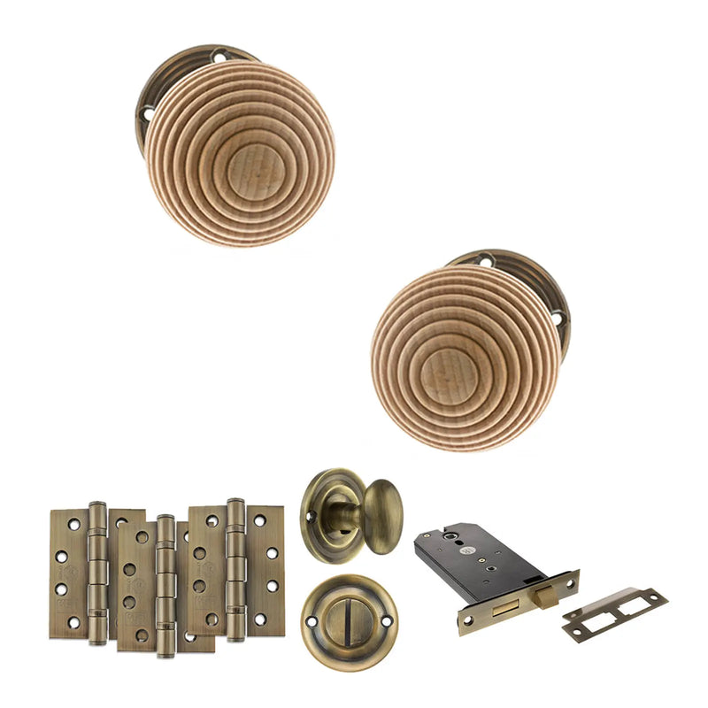 Atlantic Old English Bridlington Door Knob Pack (Lock Set - Horizontal Bathlock, 4" Fire Rated Hinges x3)
