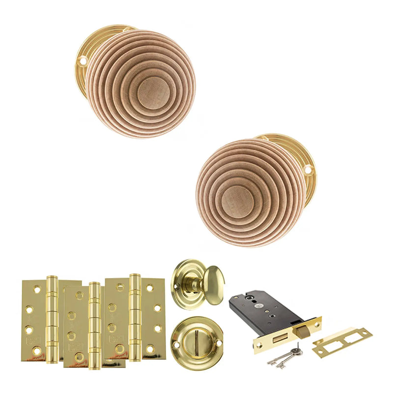 Atlantic Old English Bridlington Door Knob Pack (Lock Set - Horizontal Bathlock, 4" Fire Rated Hinges x3)
