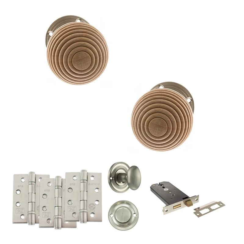 Atlantic Old English Bridlington Door Knob Pack (Lock Set - Horizontal Bathlock, 4" Fire Rated Hinges x3)