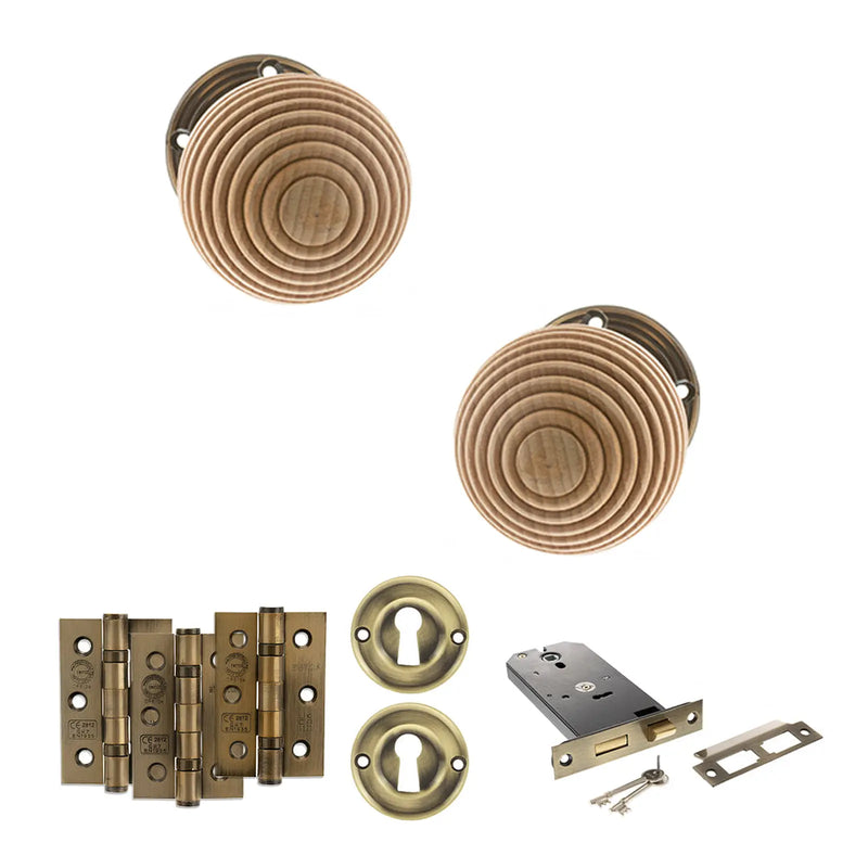 Atlantic Old English Bridlington Door Knob Pack (Lock Set - Horizontal Sashlock, 3" Fire Rated Hinges x3)
