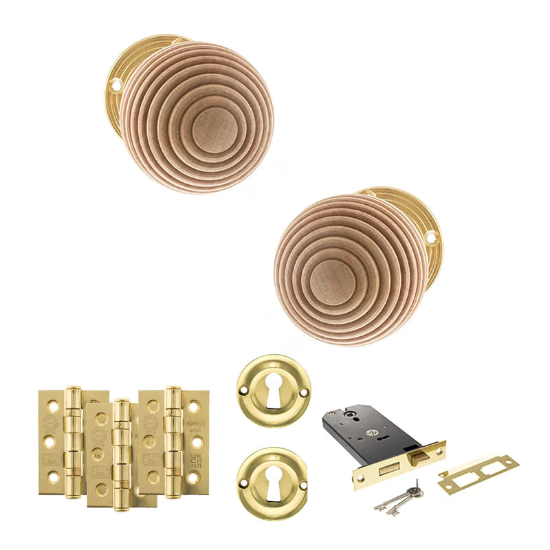 Atlantic Old English Bridlington Door Knob Pack (Lock Set - Horizontal Sashlock, 3" Fire Rated Hinges x3)