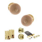 Atlantic Old English Bridlington Door Knob Pack (Lock Set - Horizontal Bathlock, 4" Slim Knuckle Hinges x2)