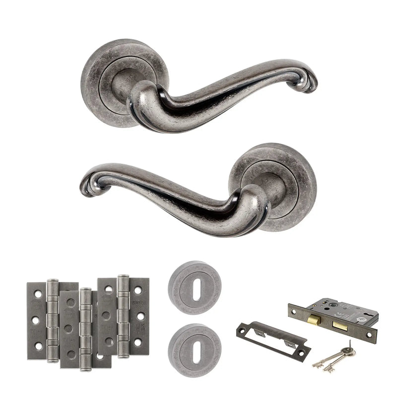 Atlantic Old English Colchester Door Handle Pack (3 Lever Lock Set - 3" CE Sashlock, 3" Fire Rated Hinges x3)