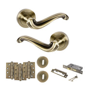 Atlantic Old English Colchester Door Handle Pack (3 Lever Lock Set - 3" CE Sashlock, 4" Fire Rated Hinges x3)