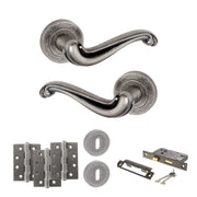 Atlantic Old English Colchester Door Handle Pack (3 Lever Lock Set - 3" CE Sashlock, 4" Fire Rated Hinges x3)