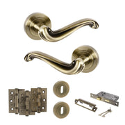 Atlantic Old English Colchester Door Handle Pack (3 Lever Lock Set - 2.5" CE Sashlock, 3" Fire Rated Hinges x3)