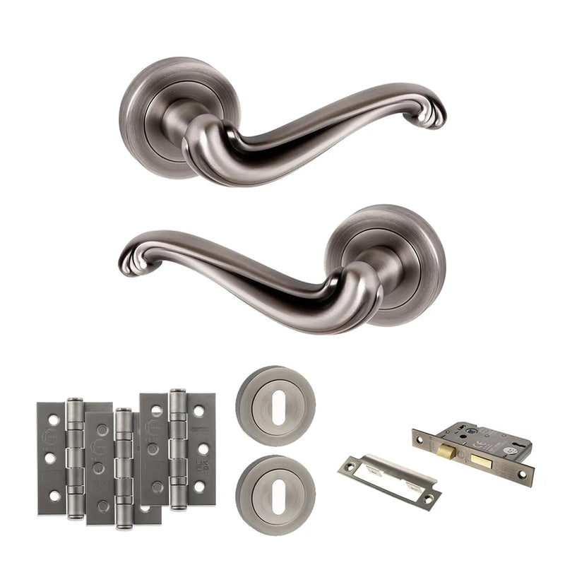 Atlantic Old English Colchester Door Handle Pack (3 Lever Lock Set - 2.5" CE Sashlock, 3" Fire Rated Hinges x3)