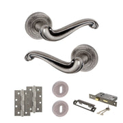 Atlantic Old English Colchester Door Handle Pack (3 Lever Lock Set - 2.5" CE Sashlock, 4" Slim Knuckle Hinges x2)