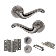 Atlantic Old English Colchester Door Handle Pack (Bathroom Set - 3" CE Bathroom Lock, 3" Fire Rated Hinges x3)