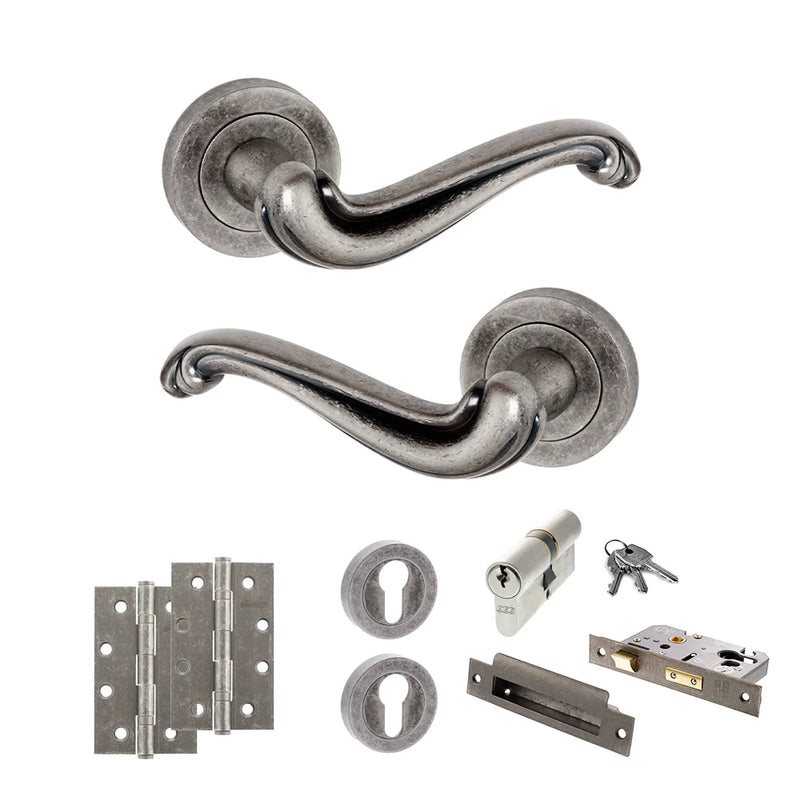 Atlantic Old English Colchester Door Handle Pack (Euro Lock Set - 2.5" CE Sashlock, 4" Slim Knuckle Hinges x2)