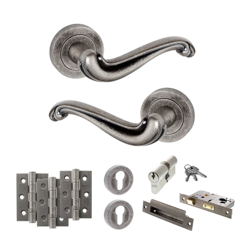 Atlantic Old English Colchester Door Handle Pack (Euro Lock Set - 3" CE Sashlock, 3" Fire Rated Hinges x3)