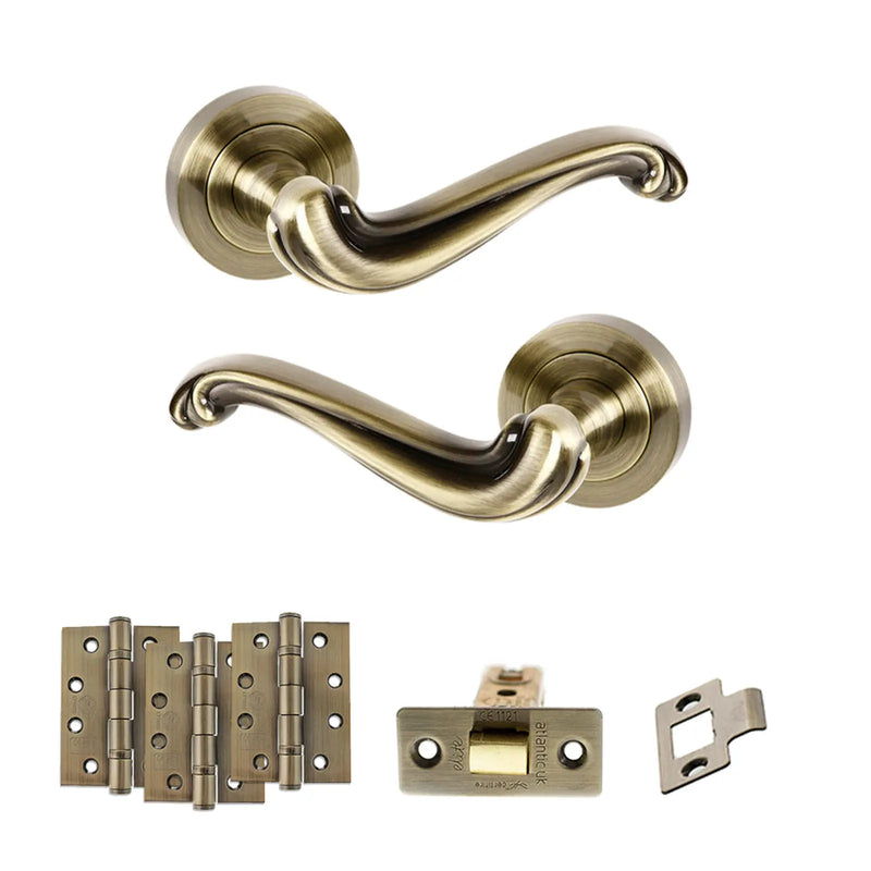 Atlantic Old English Colchester Door Handle Pack (Latch Set - 2.5" CE Latch, 4" Fire Rated Hinges x3)