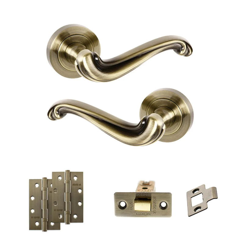 Atlantic Old English Colchester Door Handle Pack (Latch Set - 3" CE Latch, 4" Slim Knuckle Hinges x2)